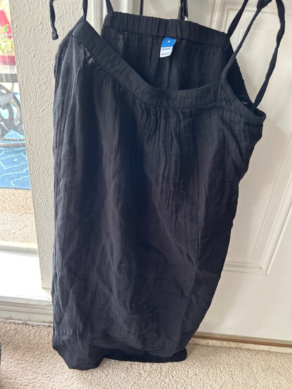 Old Navy Black Cotton Tie-Strap swim coverup.  Adjustable straps